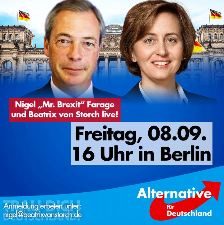 Beatrix von Storch announcing Nigel Farages attendance the Alternative für Deutschland rally in Berlin