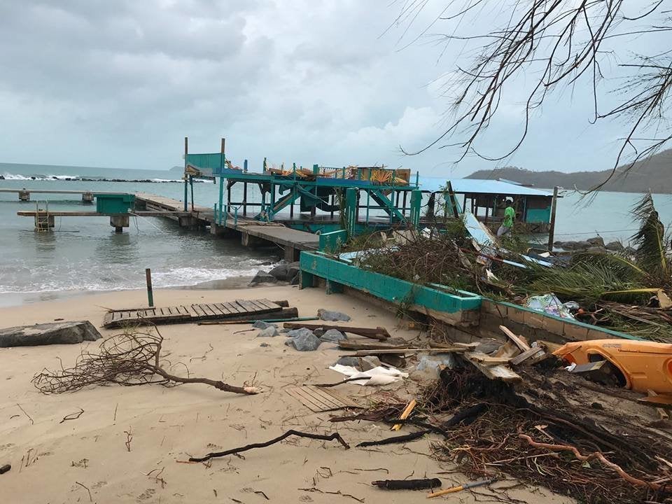 A pier in Virgin Gorda is reduced to matchwood by Hurricane Irma 