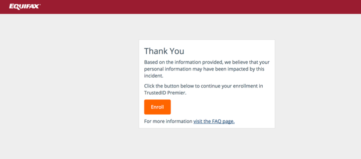 This is the message you'll receive from Equifax if your information may have been affected by the security breach.