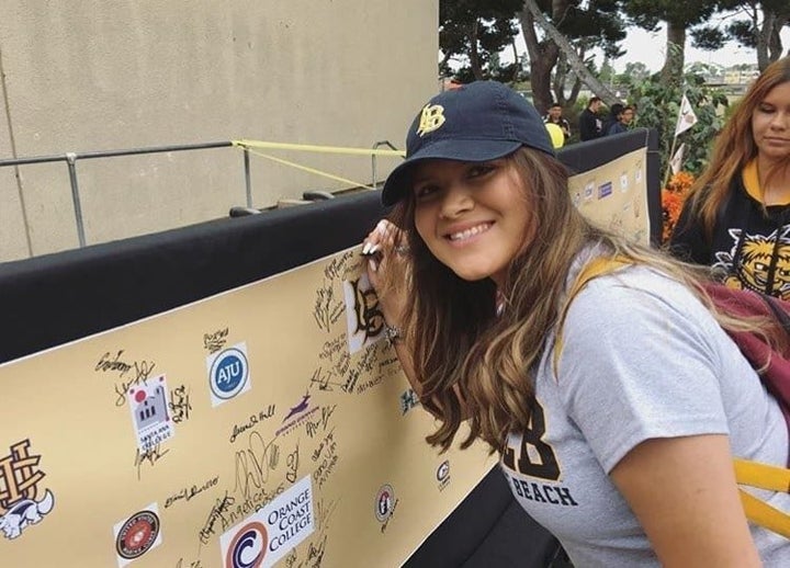 Karla decked out in Cal State Long Beach gear.