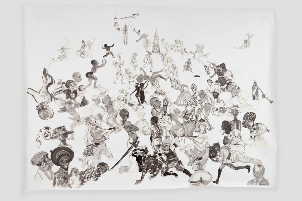 Kara Walker, "Christ's Entry into Journalism," 2017, Sumi ink and collage on paper, 140 by 196 inches.