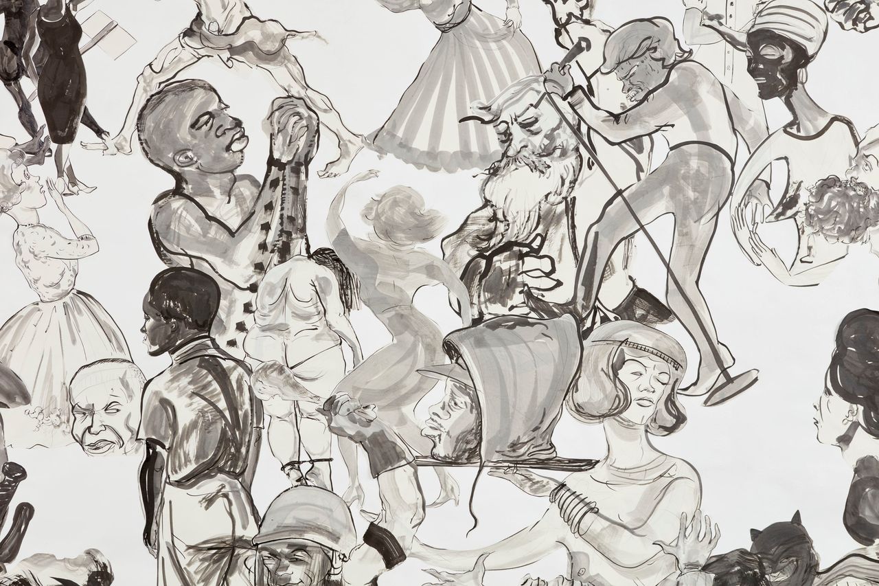 Kara Walker, "Christ's Entry into Journalism," 2017, Sumi ink and collage on paper, 140 by 196 inches.