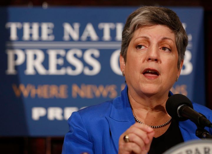Former Secretary of Homeland Security Janet Napolitano gives her final speech in that office at the National Press Club in Washington on Aug. 27, 2013. 