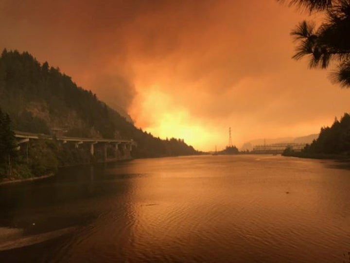 The Eagle Creek fire seen burning along the Columbia River in Oregon on Sept. 5, 2017.