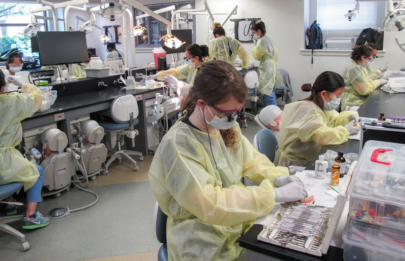 Mirissa D. Price, 2019 DMD Candidate at Harvard School of Dental Medicine, preparing provisional restorations in the preclini