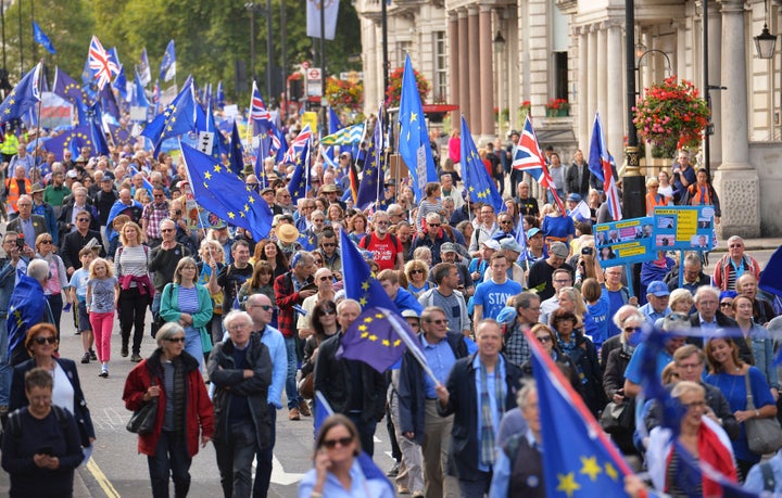 Protesters make their way along Piccadilly during of a pro-EU People's March