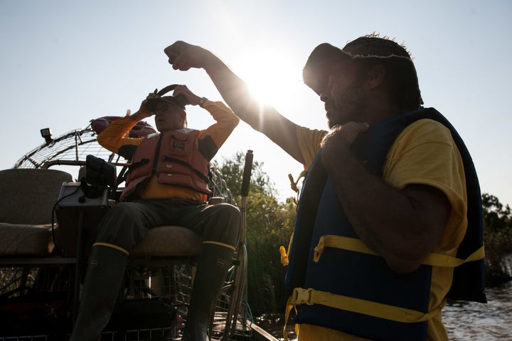 Volunteer searchers use side scan sonar in Cedar Bayou.