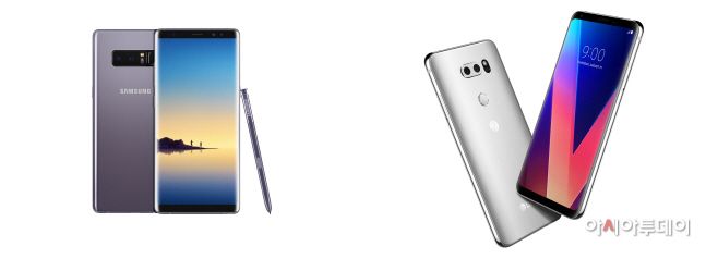 (From left) Samsung Electronics' Galaxy Note 8 and LG Electronics' V30 will be both released on Sept. 21./ Source: Samsung Electronics, LG Electronics