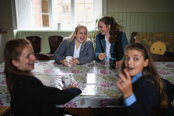 Schoolgirls arrive at Glenalmond College for the first day of term. The independent boarding school founded by William Gladst