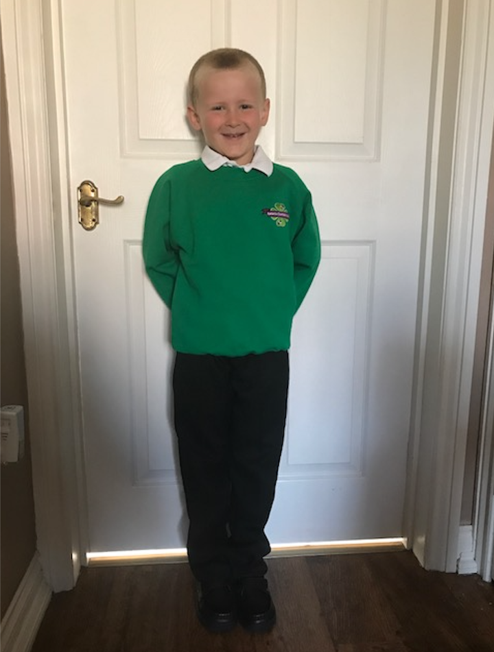 Helen Barley's son, Sam, on his first day of school.