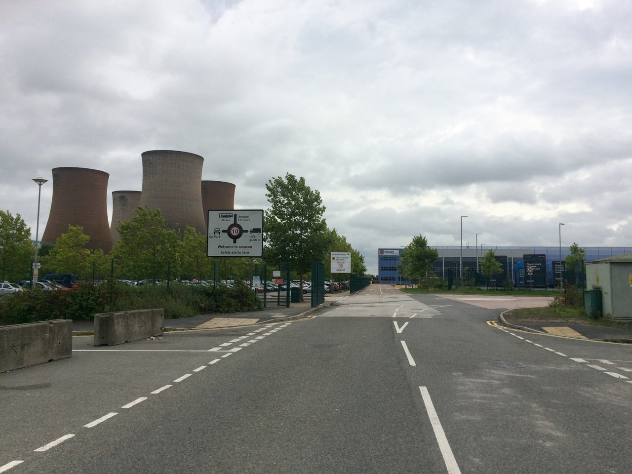 Amazon's warehouse in Rugeley, centre right, lies near the site of the town's old Colliery and besides its now defunct power station, left