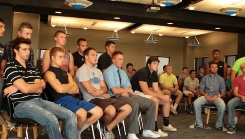 Football players-only meeting at the beginning of pre-season for Smart Teams documentary.