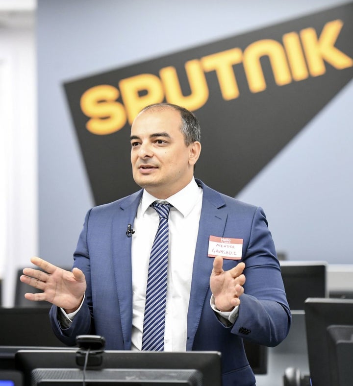 Mindia Gavasheli, Sputnik's U.S. editor-in-chief, holds a press conference in the agency's newsroom in Washington.