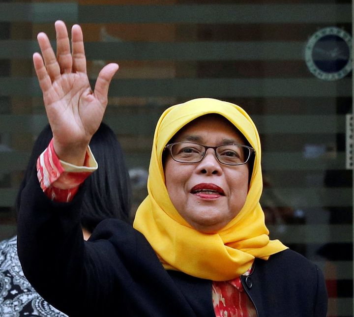 Former speaker of Singapore's parliament, Halimah Yacob, arrives at the Elections Department after she was given the certificate of eligibility to contest the election by the Presidential Elections Committee in Singapore September 11, 2017.