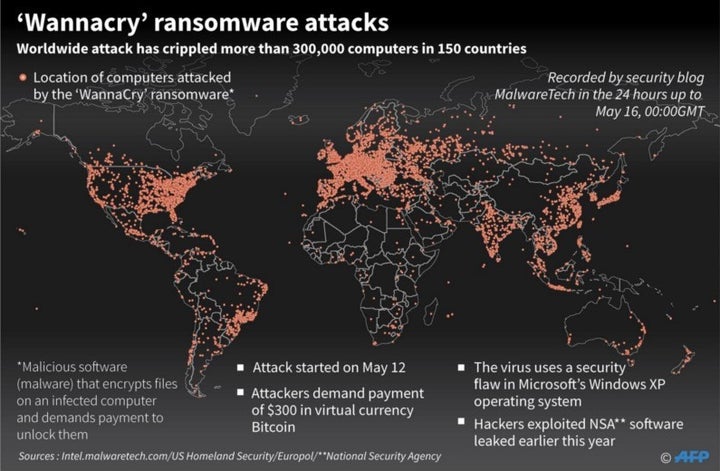 Figure 1: Map of the ‘Wannacry’ ransomware attack distribution