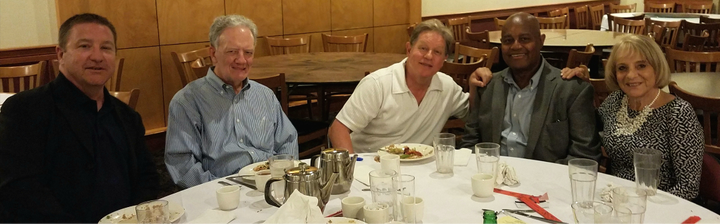 <p>(l to r) Tingle's Humor for Humanity advisor and fellow JFK school graduate John Folmsbee; Former Democratic Middlesex County Commissioner Bill Schmidt;Jimmy Tingle; Brookline Selectman Bernard Greene; member of the Massachusetts Governor's Council Marilyn Pettito Devaney.</p>