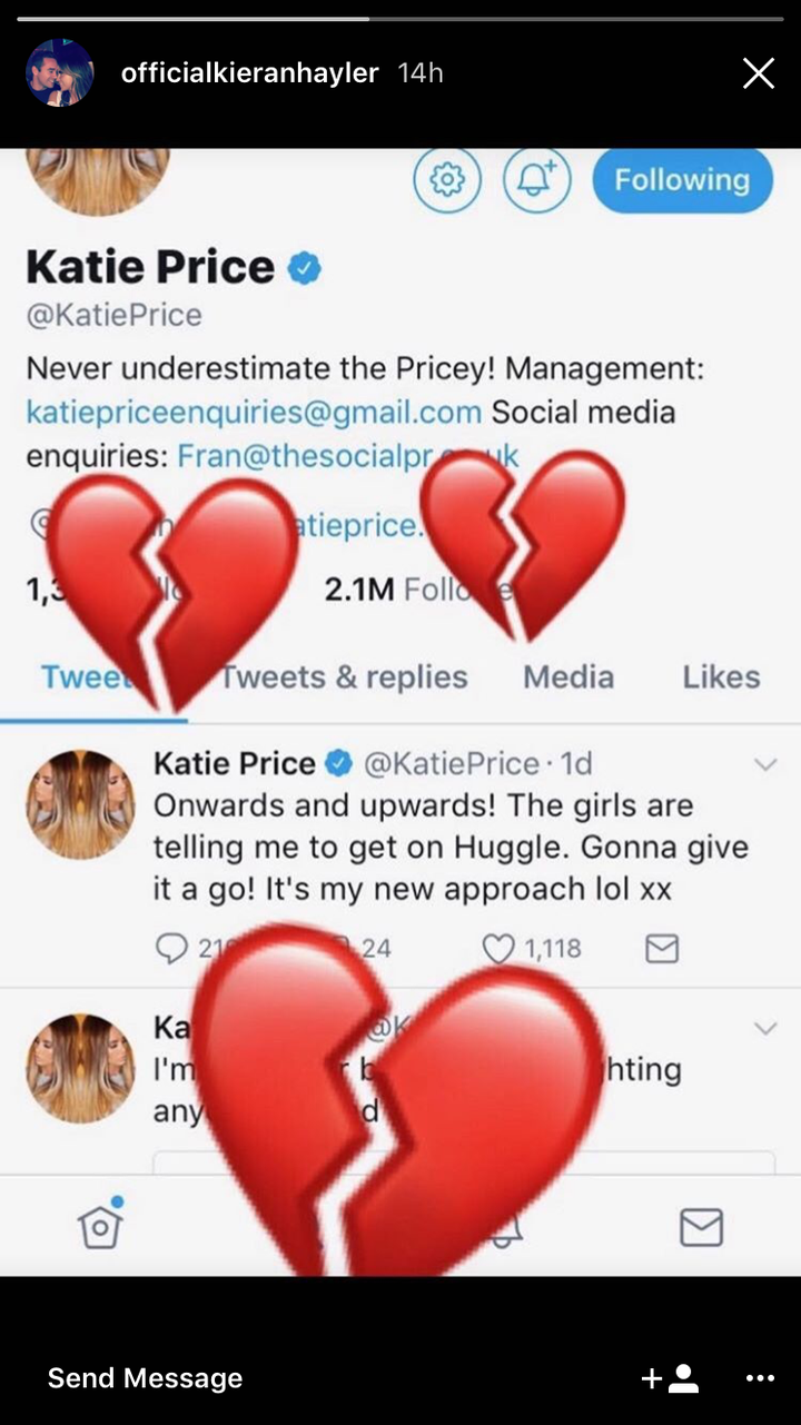 Kieran posted a heartbroken message on Instagram