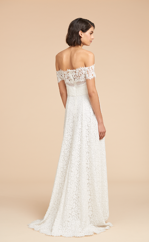 orange one sleeve homecoming dress Anna Halter Crepe Column Wedding Dress with Long Drapes | Bone and Grey  Bridal