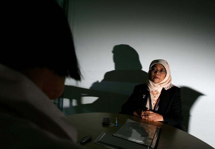 Halimah Yacob speaks to the press during an interview with Reuters in Singapore September 22, 2008, while she was deputy head of Singapore's dominant National Trades Union Congress (NTUC).