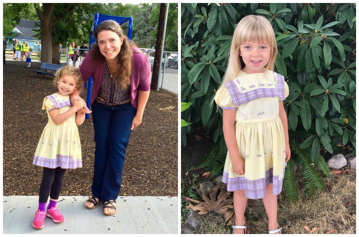 Jenny's oldest daughter, 6-year-old Ally (left), was the 17th person to wear the dress. Her niece, Sylvie Johnson (right), was the 19th. 