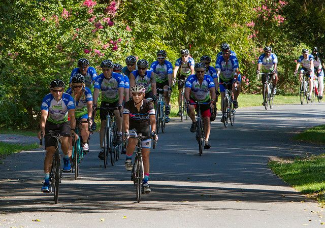 Participants in the 2017 STIHL Tour des Trees ride through rural Maryland.