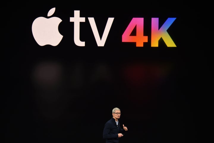 Apple CEO Tim Cook speaks about Apple TV during a media event at Apple's new headquarters in Cupertino, California on Septemb