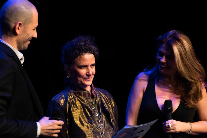 <p>Antonio Fini awards Terese Capucilli the Lifetime Achievement Award at the 2017 Italian International Dance Awards</p>