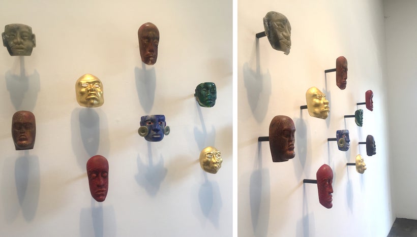 L and R: Exhibition installation, “Contemporary Relics: A Tribute to the Makers” by Jaime Guerrero, Skidmore Contemporary Art
