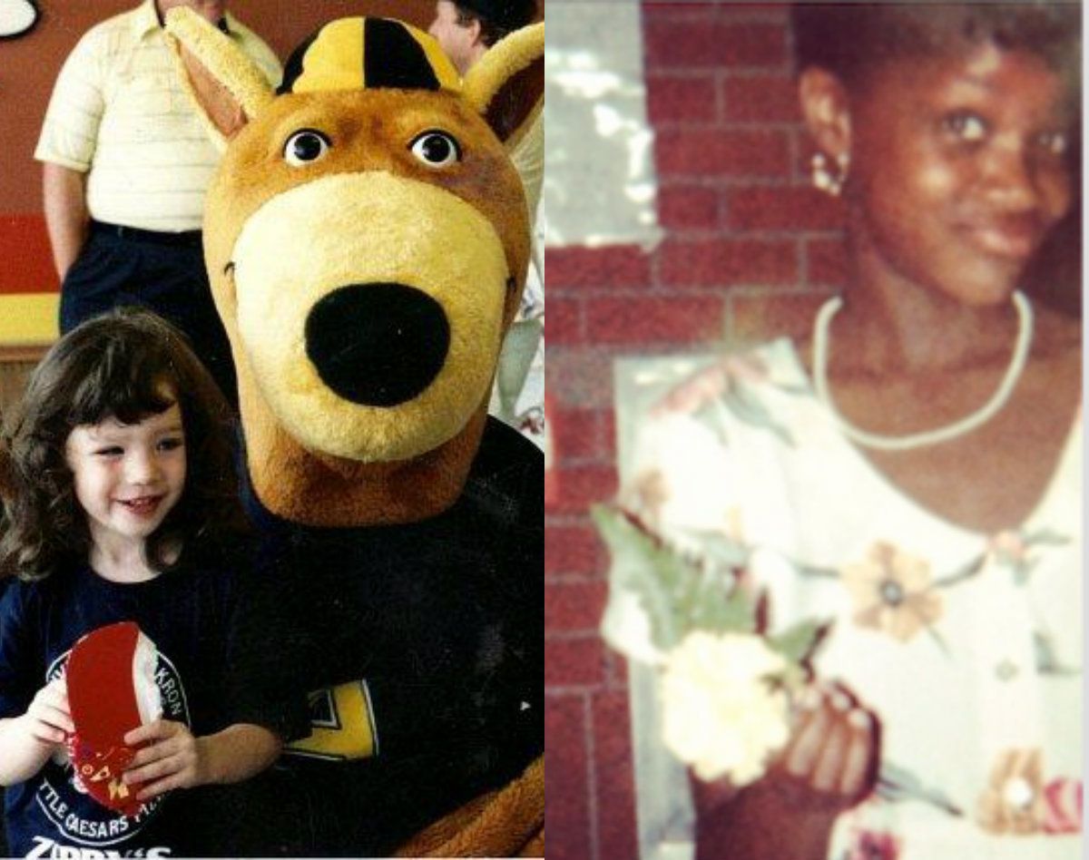 Left: Julia at 4 years old with The University of Akron mascot, Zippy the Kangaroo; Right: Brianna at her fifth-grade graduation.