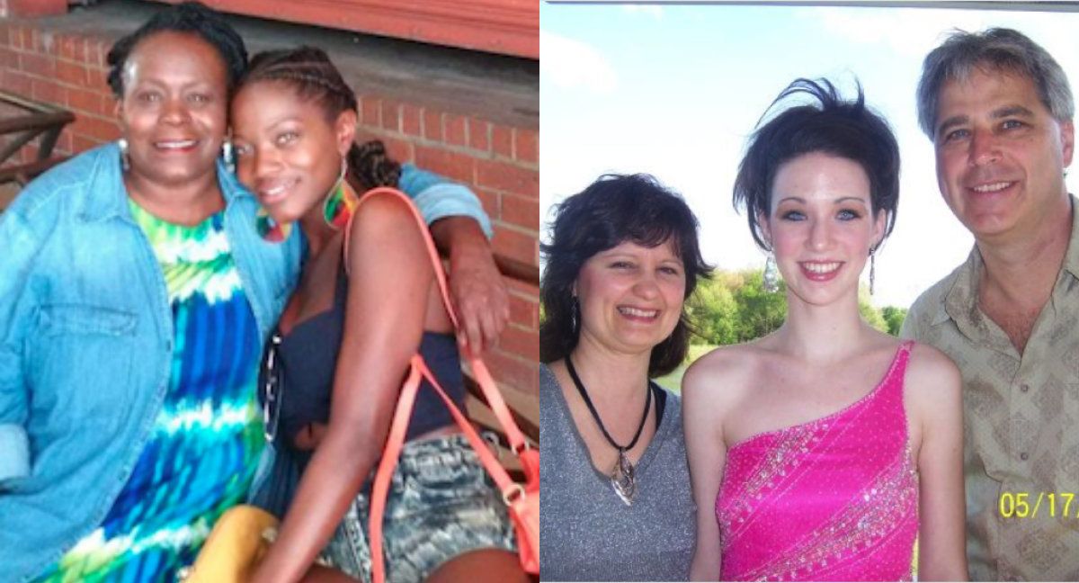 Left: Brianna with her mother as a young girl; Right: Julia with her parents before high school prom in 2008. 