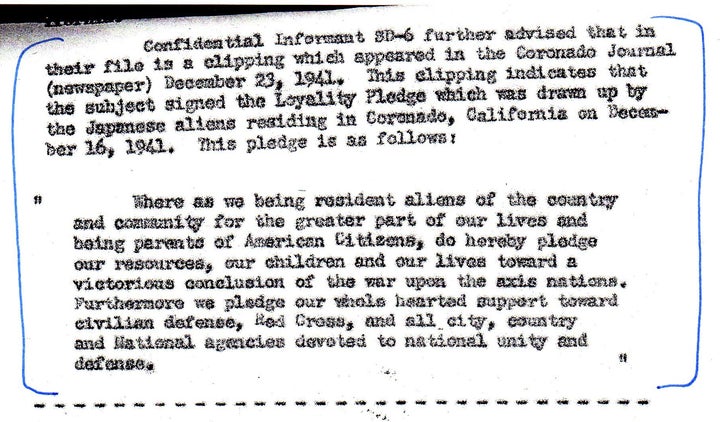 FBI Report noting Kunitomo signed public pledge of loyalty to U.S. shortly after Pearl Harbor