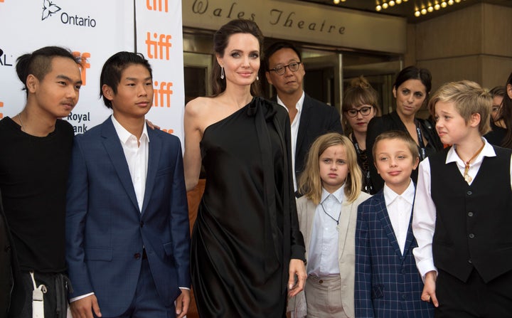 Jolie poses with some of her children at the Toronto International Film Festival.