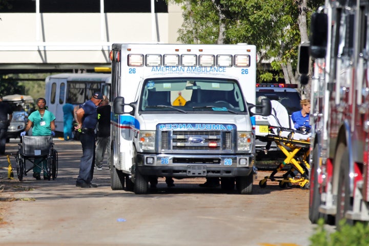 Patients are evacuated at the Rehabilitation Center at Hollywood Hills on Wednesday.