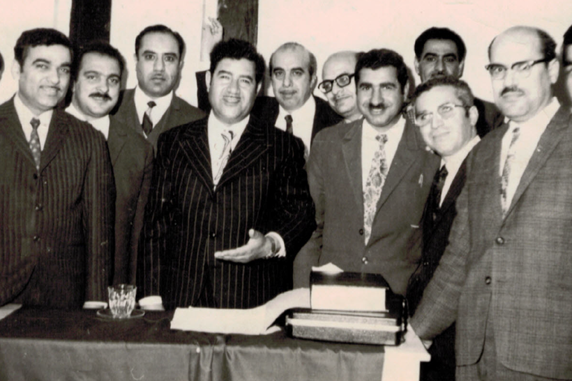 4th from Left: Dr. Hamid Jawad al-Khatteeb, with his friends at Baghdad University in 1972, celebrating the completion of his