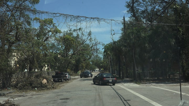 Debris drapes across a power line in Miami's Little Havana neighborhood. One of the city's poorest areas, Little Havana has been without power for nearly four days since Hurricane Irma hit South Florida over the weekend.