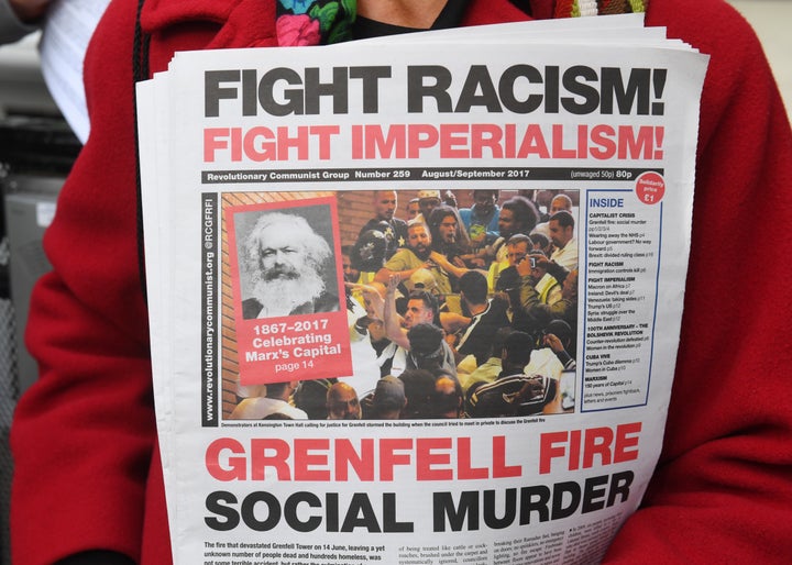 Campaigners outside the Grenfell Tower public inquiry