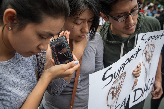  Three DACA recipients listened near Trump Tower in Manhattan to Attorney General Jeff Sessions’s announcement. 