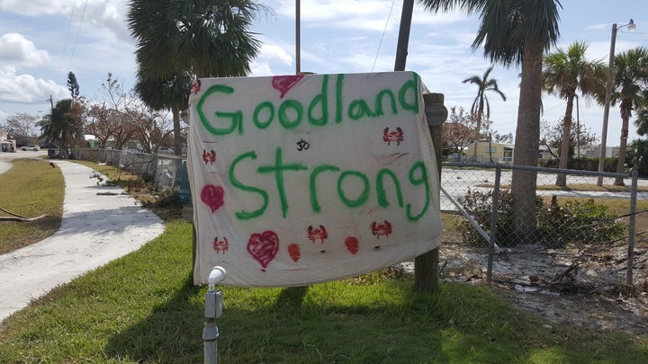 An encouraging makeshift sign in Goodland encourages those trying to recover from the storm.