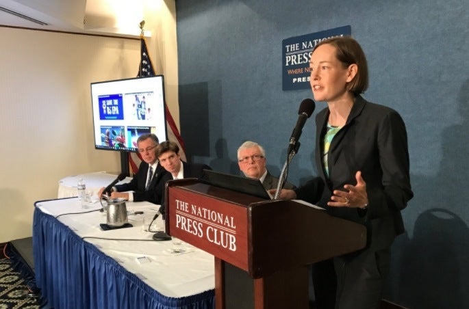 Beyond Coal director Mary Anne Hitt speaks at a September 13, 2017, press conference about ensuring the EPA can do its job wi
