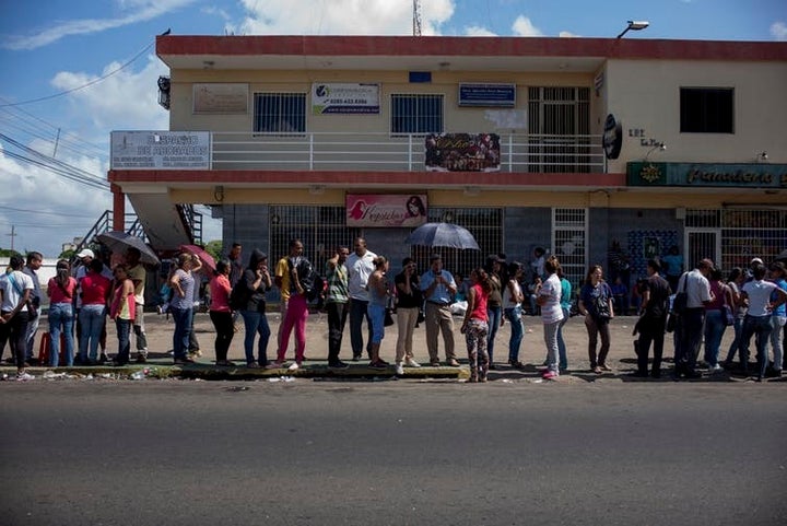 Queuing for food has become a daily chore in Venezuela, where people have lost an average of 19 pounds in under two years. 