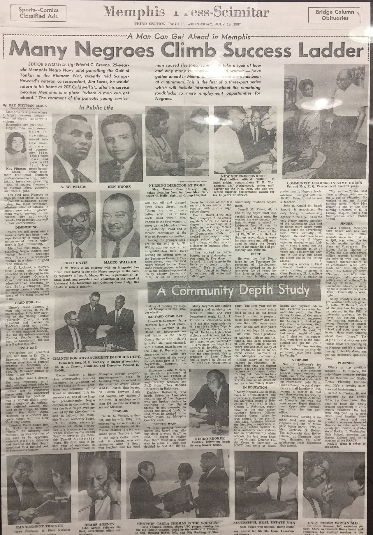 A 1967 edition of the Memphis Press-Scimitar. The story on black businessmen featured Darrell Cobbins’ grandfather, Samuel Peace.