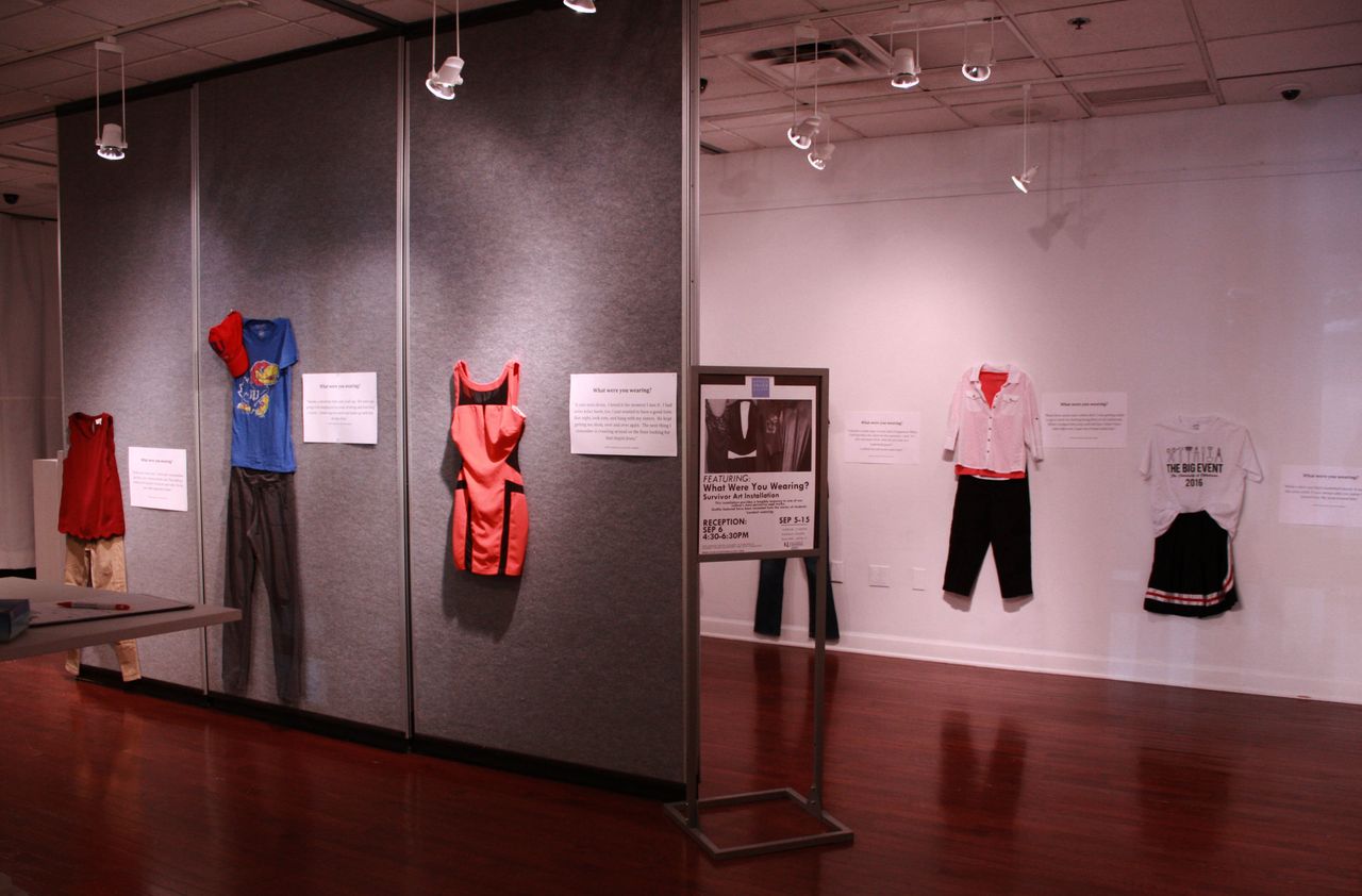 A photo of the "What Were You Wearing?" gallery at the University of Kansas.
