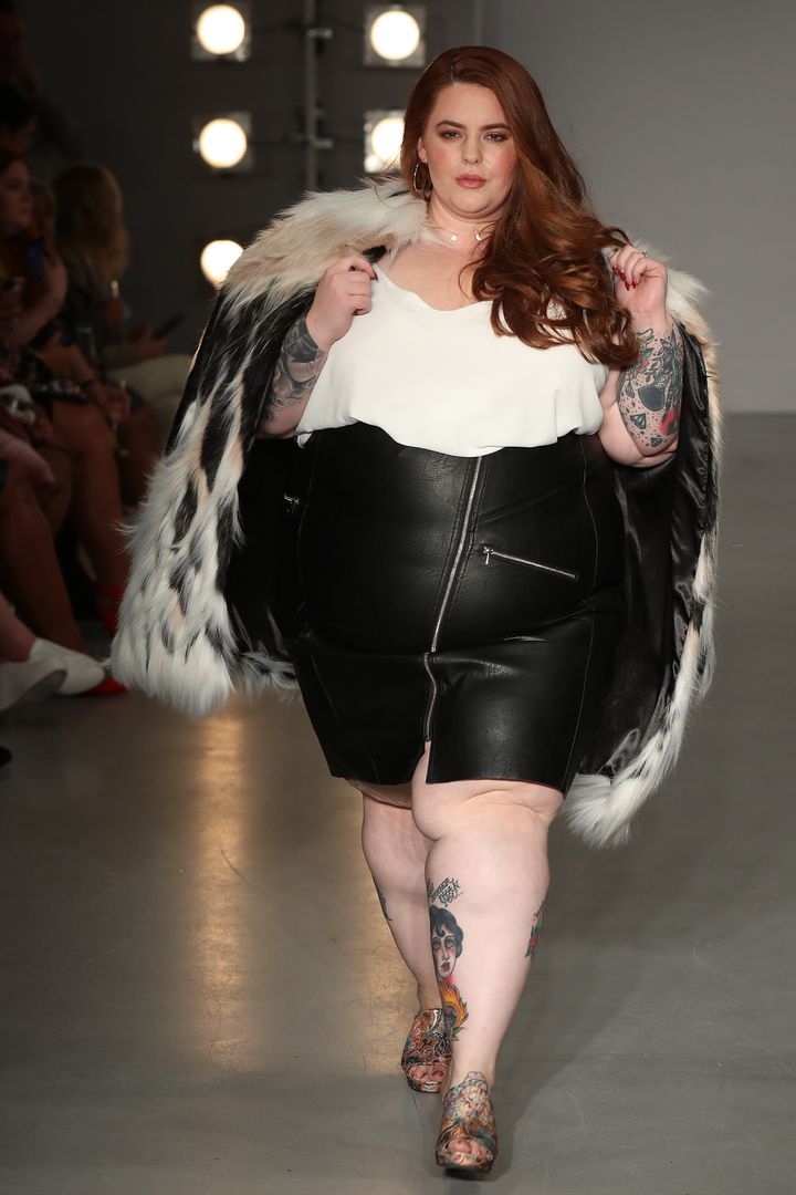 Tess Holliday walks the SimplyBe 'Curve Catwalk' ahead of London Fashion Week on 14 September 2017 in Soho, London, 