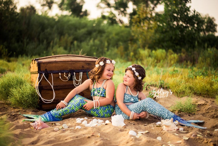 Five-year-old Sophia and 4-year-old Haidyn love mermaids.