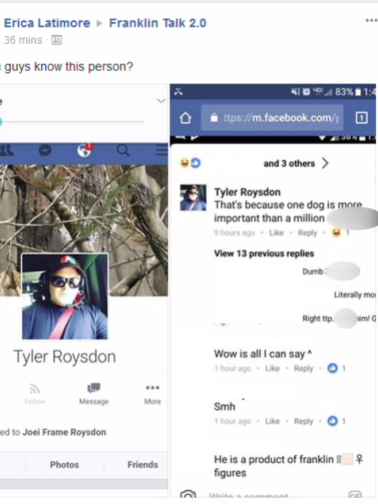 Tyler Roysdon's Facebook post, which has since been deleted, contained multiple racial slurs.