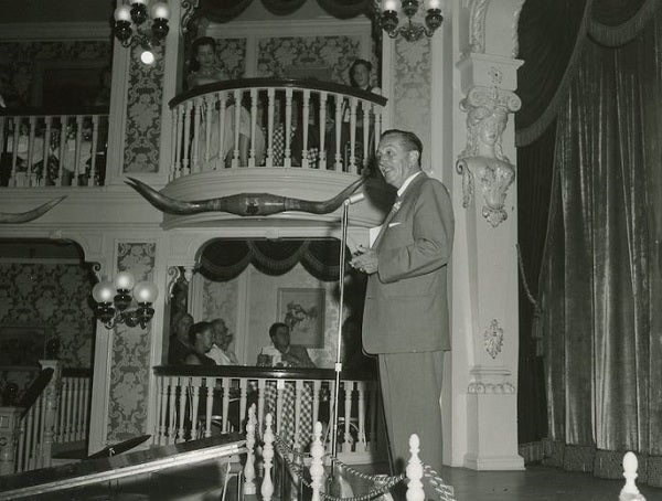 Walt Disney at the Golden Horseshoe in Disneyland, July 1955