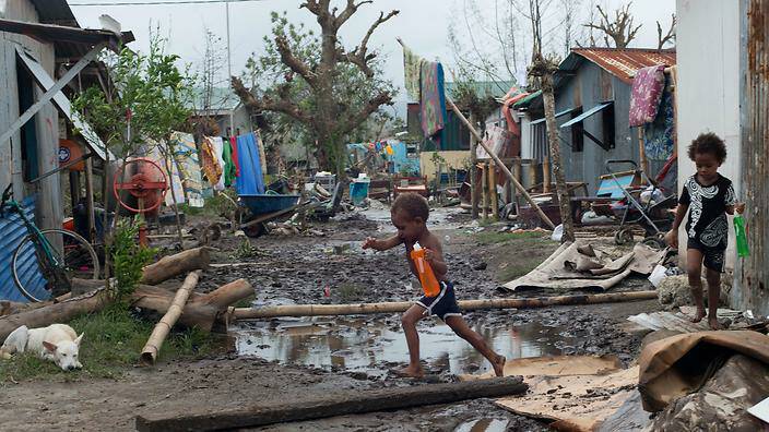 Vanuatu children after Cyclone Pam.