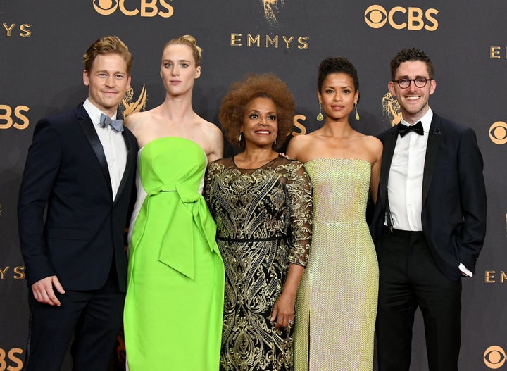 Actors Gavin Stenhouse, Mackenzie Davis, Denise Burse, Gugu Mbatha-Raw and Billy Griffin Jr. of the "Black Mirror" episode "San Junipero," winner of the award for Outstanding Television Movie.