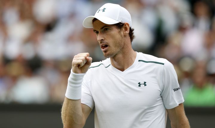 Andy Murray reacts after winning a point on the seventh day of the 2017 Wimbledon Championships on July 10. 