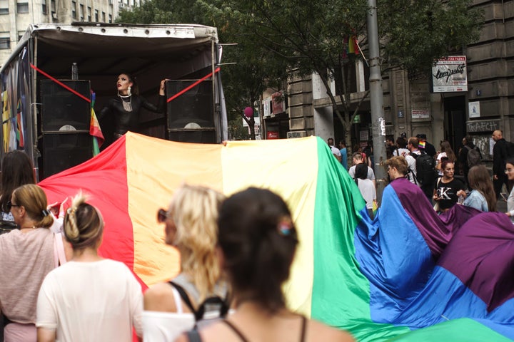 <p>Alex Elektra’s fierce performance during the march</p>